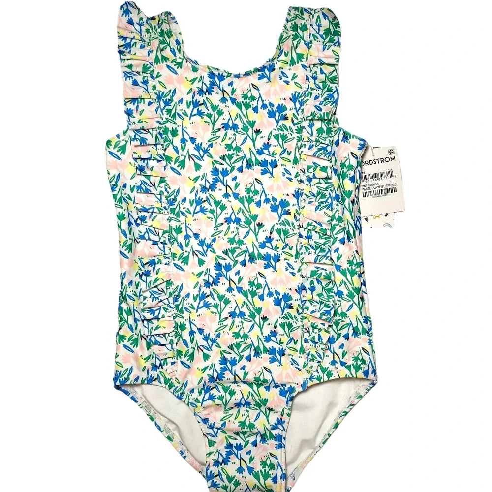 Harper Canyon Girls 1pc Floral Swimsuit Sz 4 Nordstrom  White‎ Playful Springs